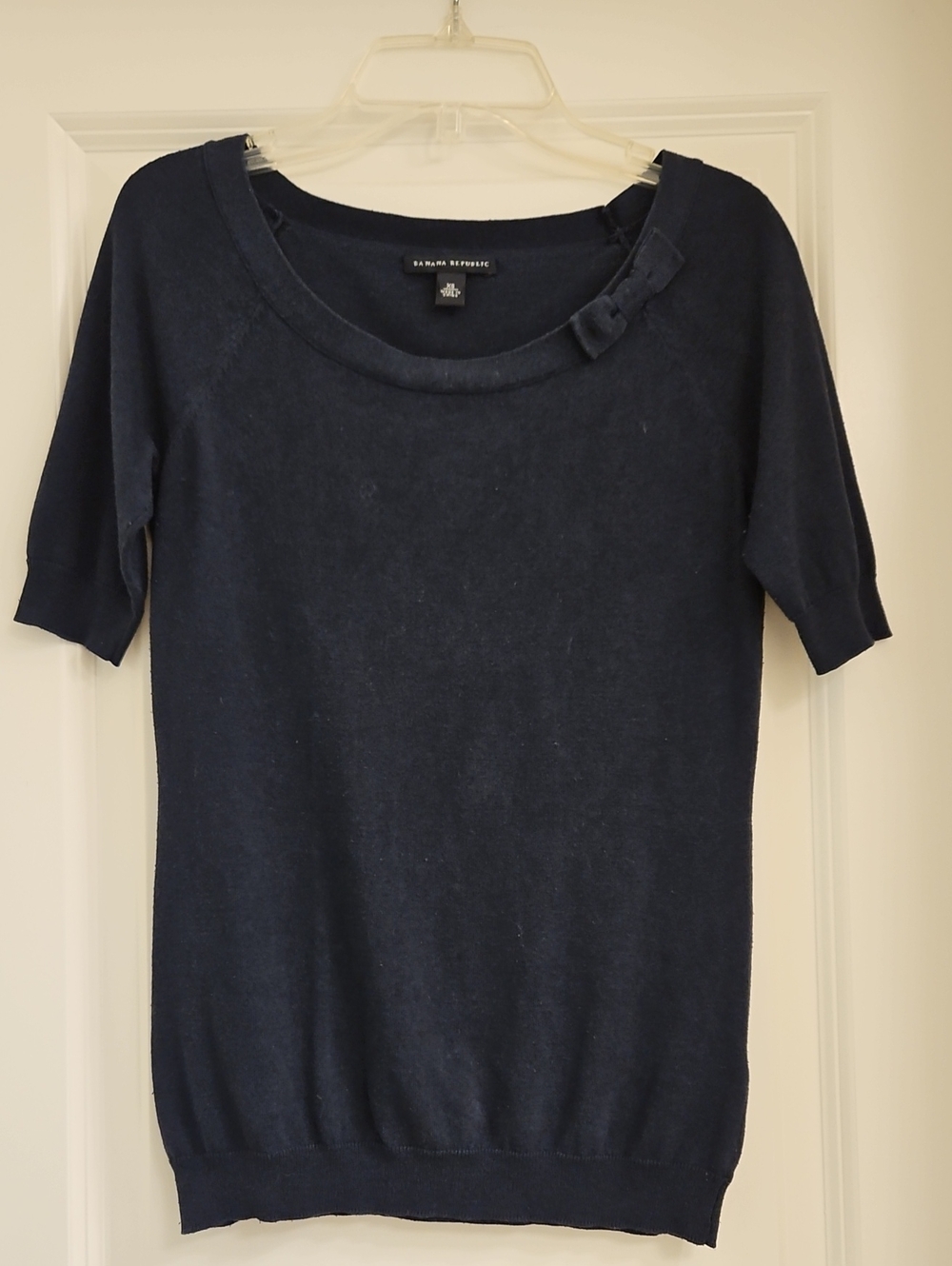 Banana Republic Navy Short-Sleeve Sweater with Neck Bow